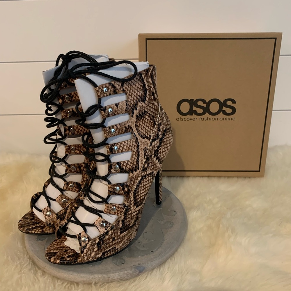 Asos snakeskin lace up heels. UK sz 7, US sz 9